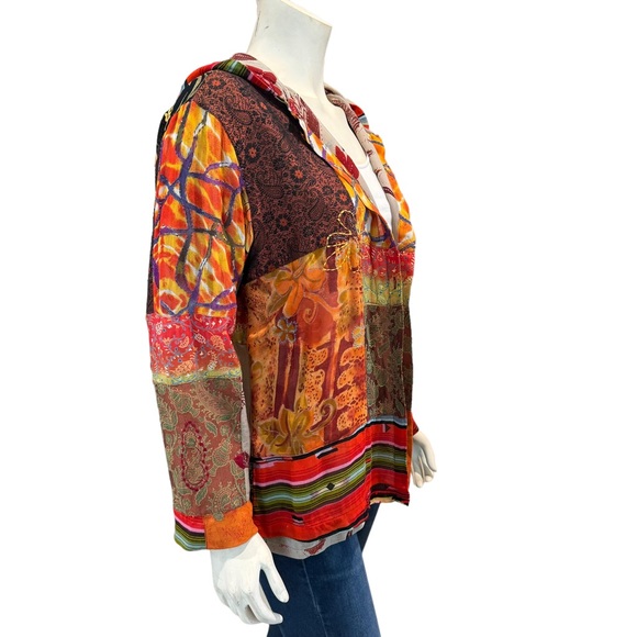 Chico’s Silk Blend Embroidered Patchwork Hooded Jacket - Picture 9 of 13